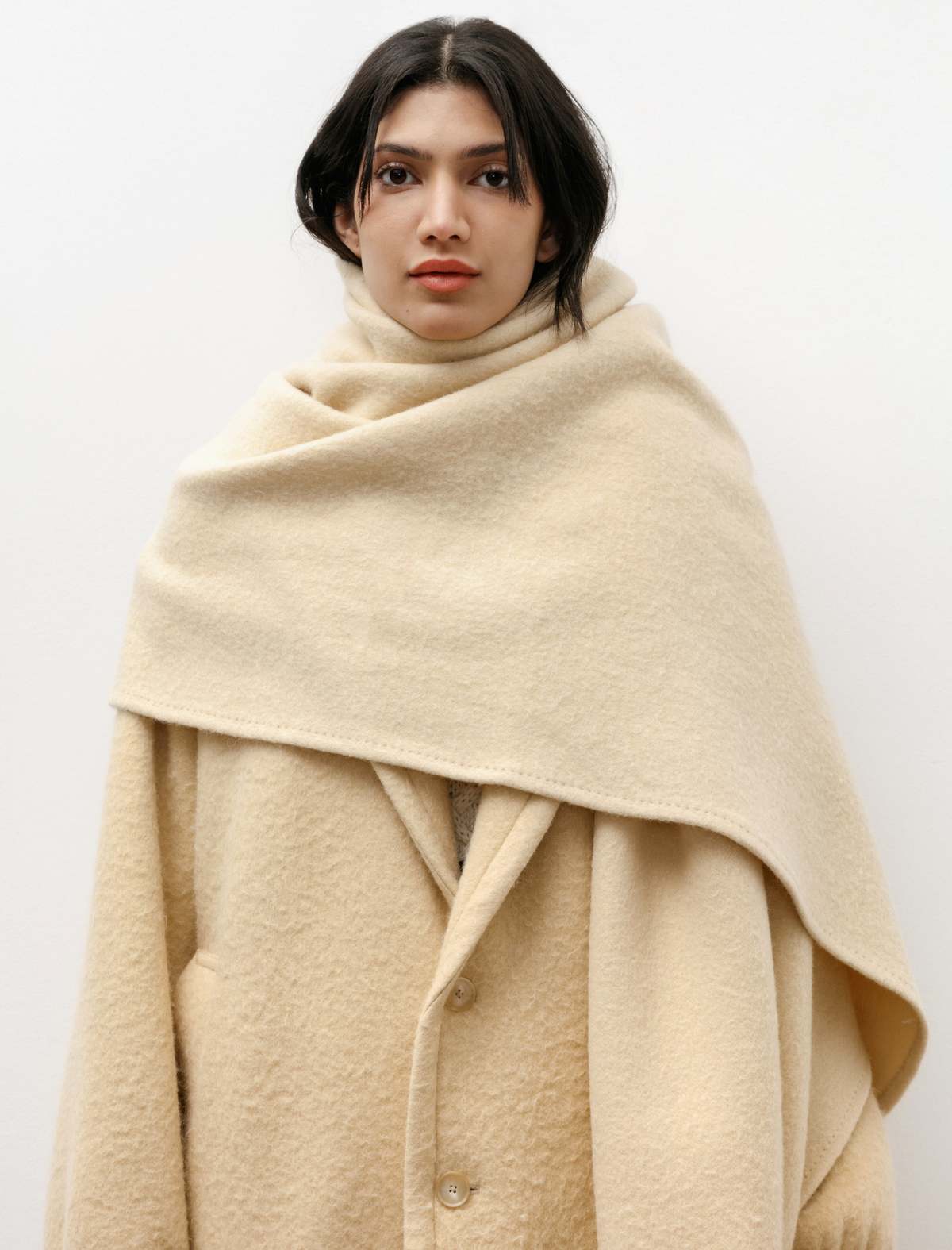 Auralee Brushed Alpaca Wool Melton Large Stole - Beige | Garmentory