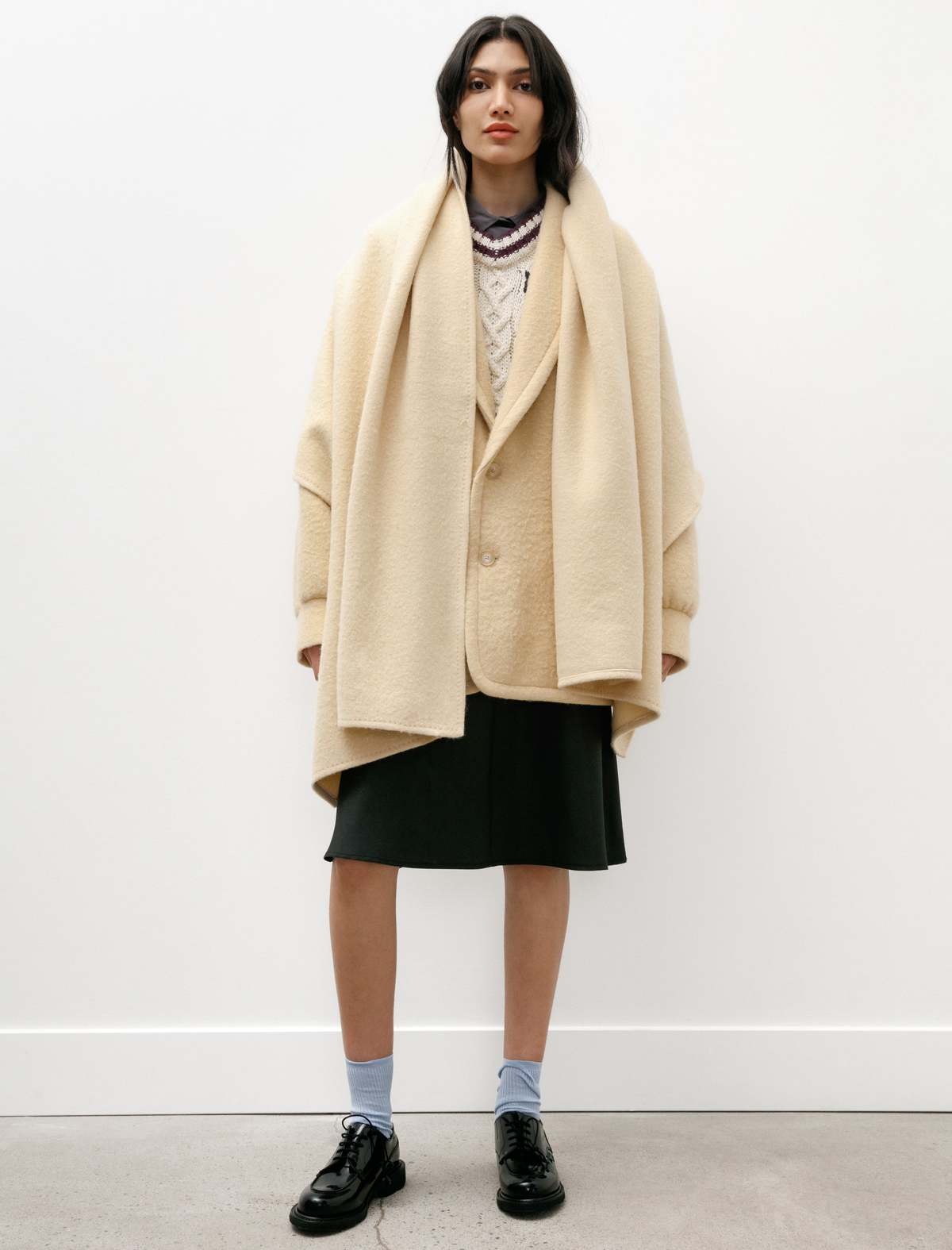 Auralee Brushed Alpaca Wool Melton Large Stole - Beige