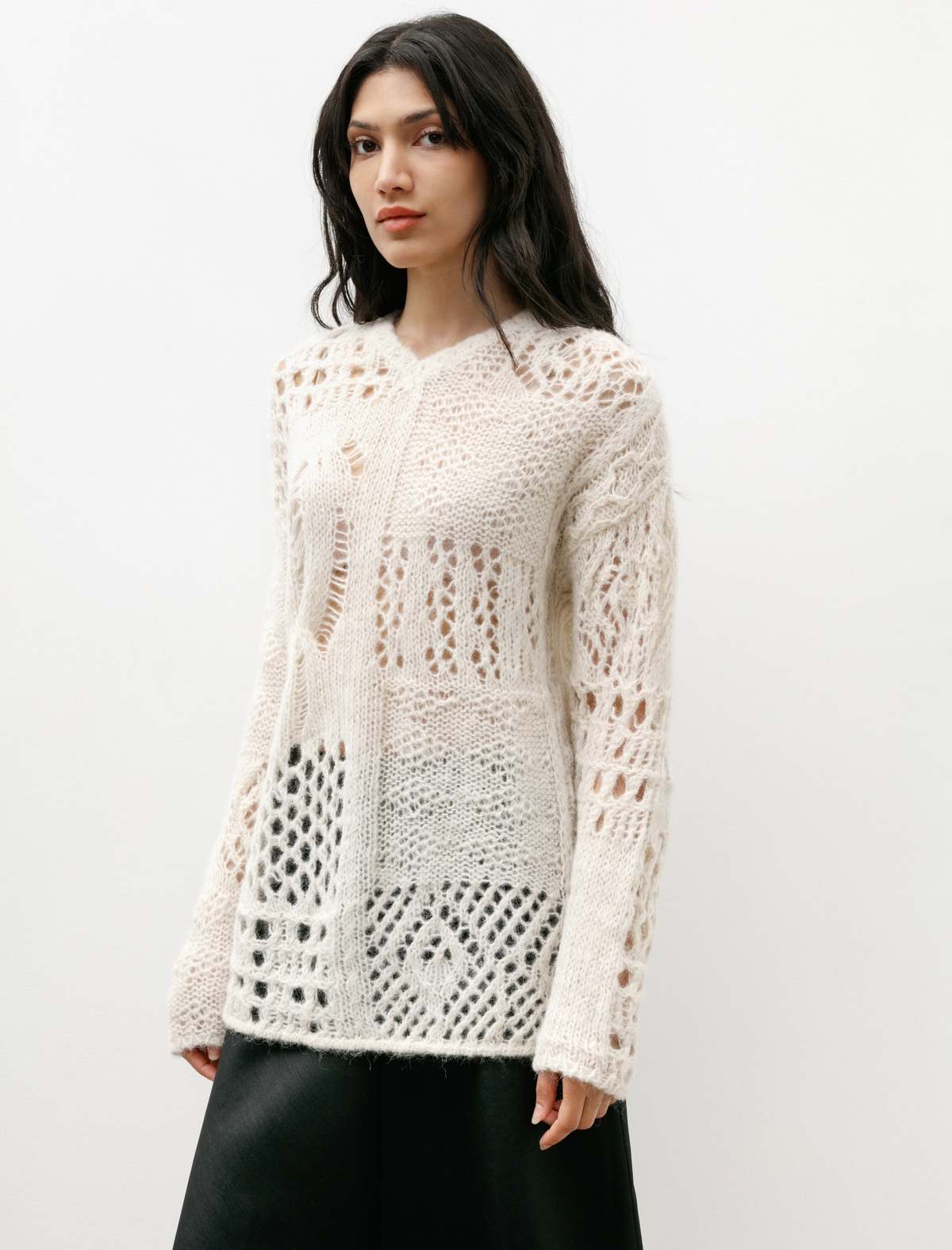 Our Legacy V-Neck Alpaca Crochet Sweater - Bone | Garmentory