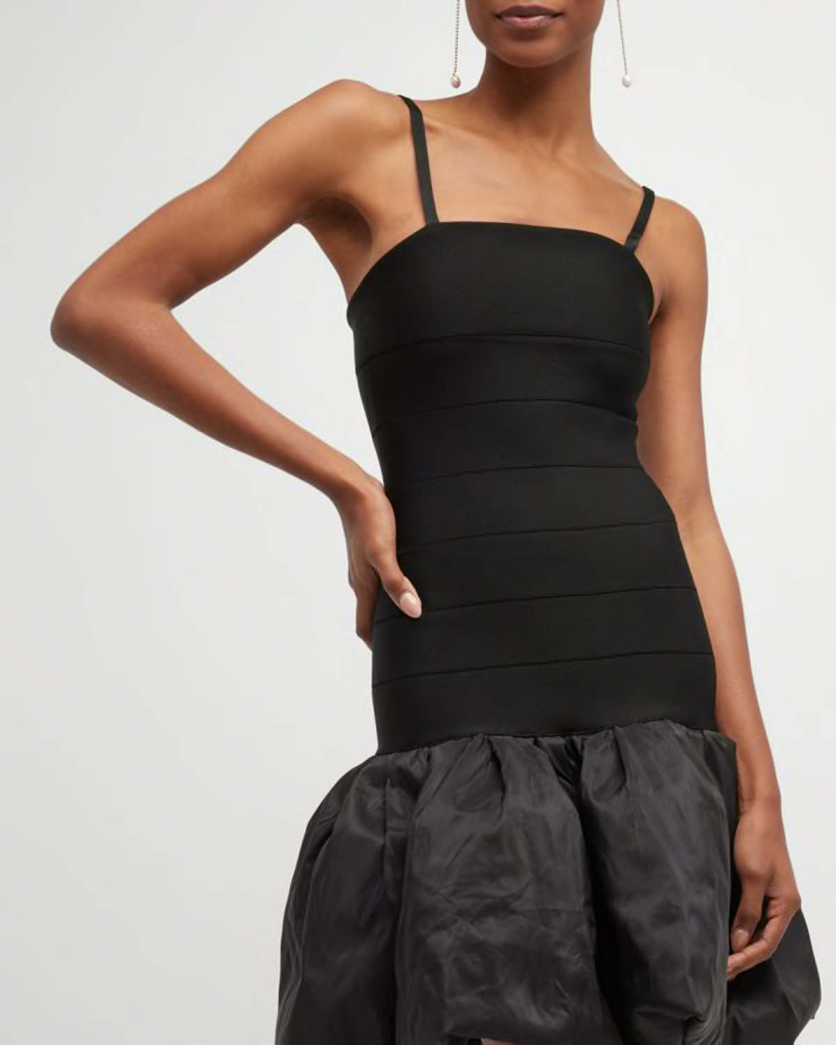 SPAG STRAP BANDED DROP WAIST BUBBLE HEM DRESS