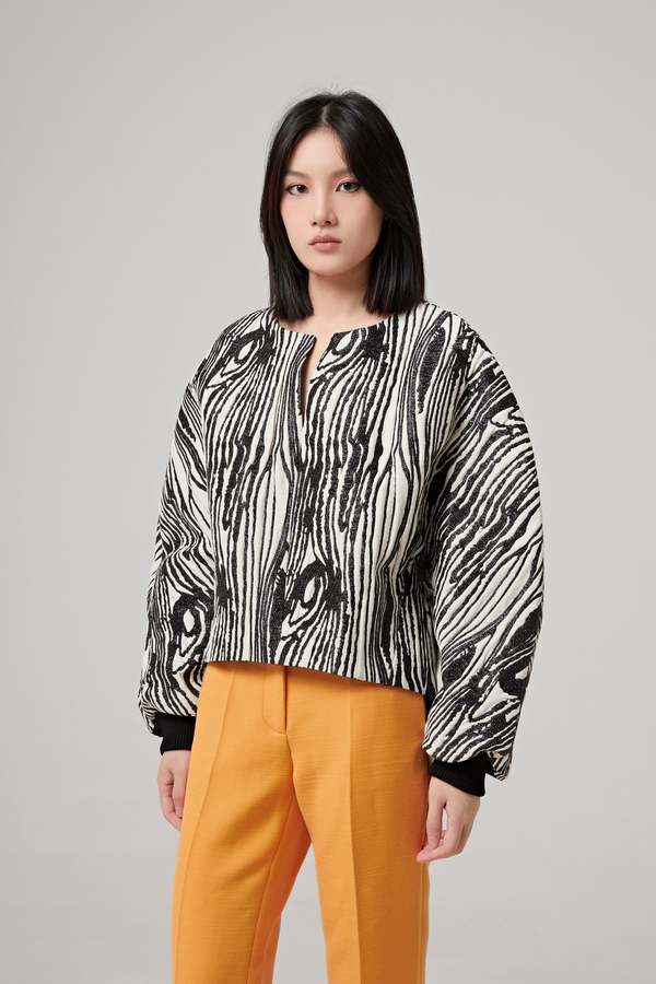 MAISON RABIH KAYROUZ TO15 N_MOIRE LUREX - IVORY/BLACK