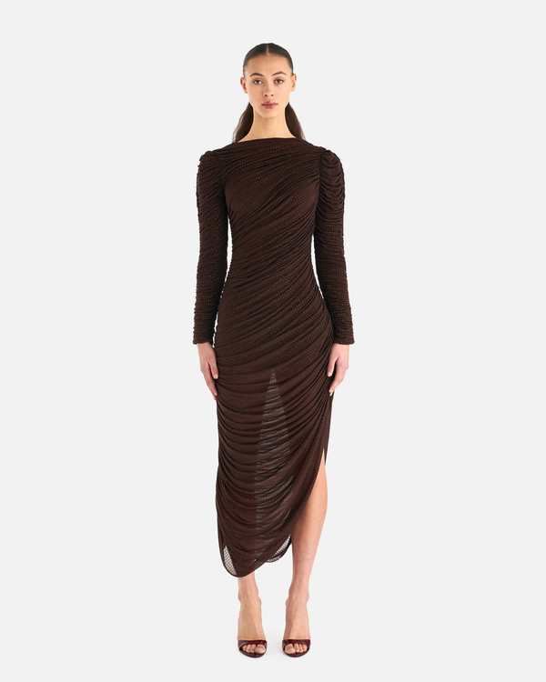 brown simkhai dress Jazz Pintuck Midi Dress - Chocolate Brown