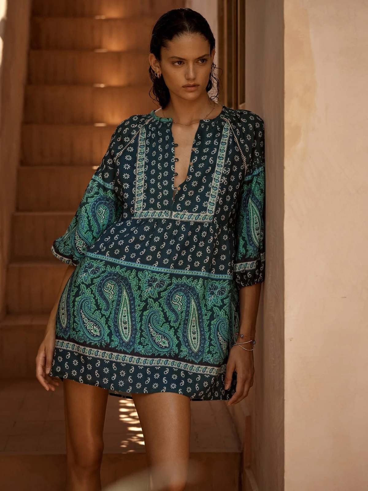 Boteh Elba Mini Smock dress - Emerald | Garmentory Boteh Elba Mini Smock dress - Emerald | Garmentory