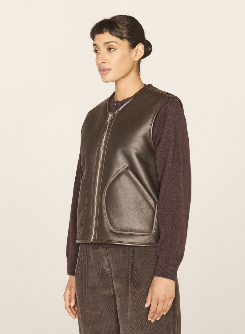 YMC Wyatt Reversible Leather Gilet - Brown | Garmentory
