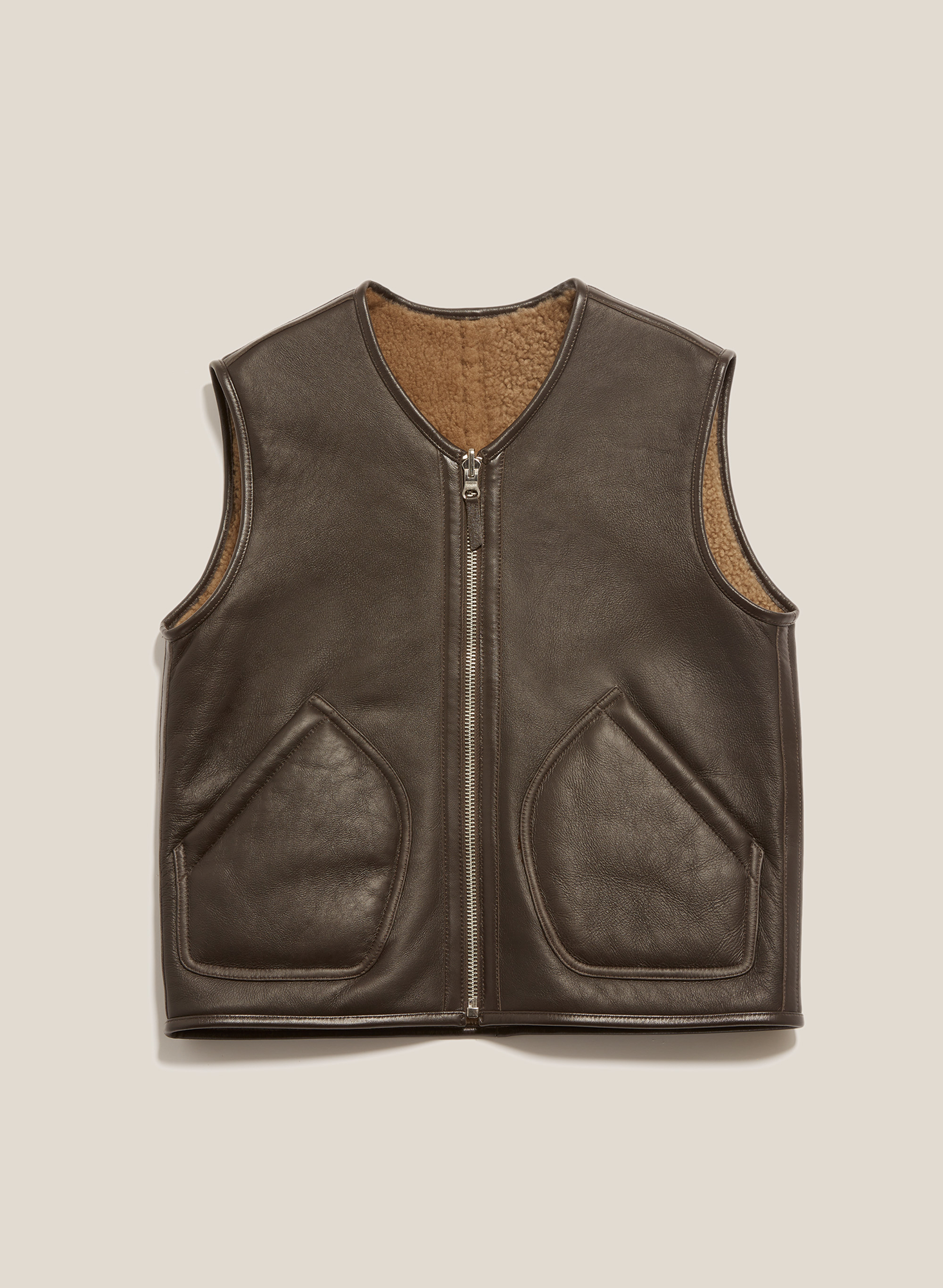 【Yua...さん専用】elu. Back yoke double gilet YMC Wyatt Reversible Leather Gilet - Brown | Garmentory