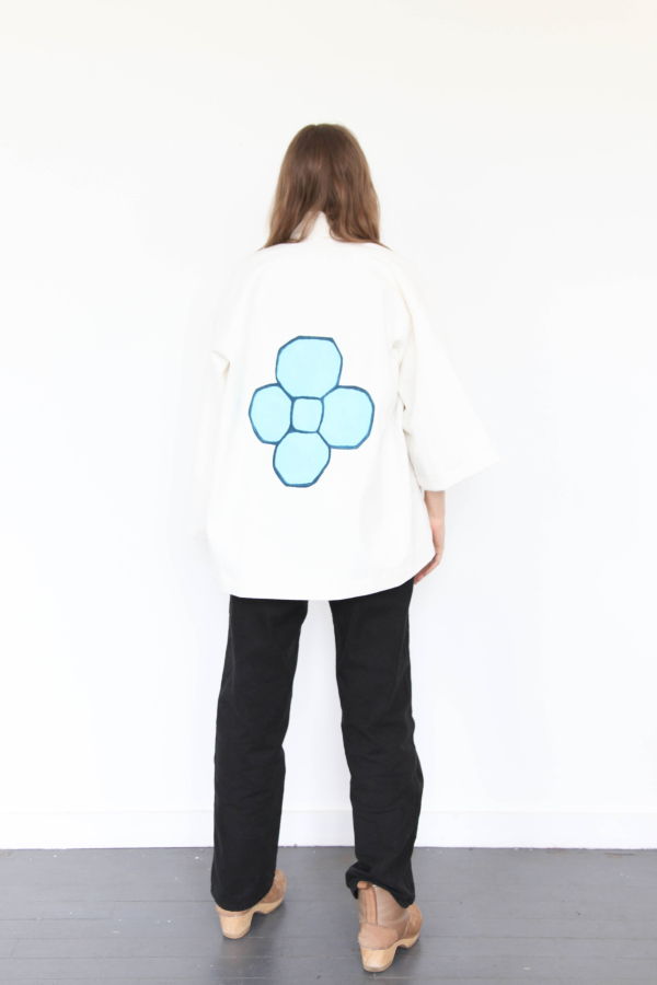 Jess Feury Canvas Jacket/Painted Flower on Back - White