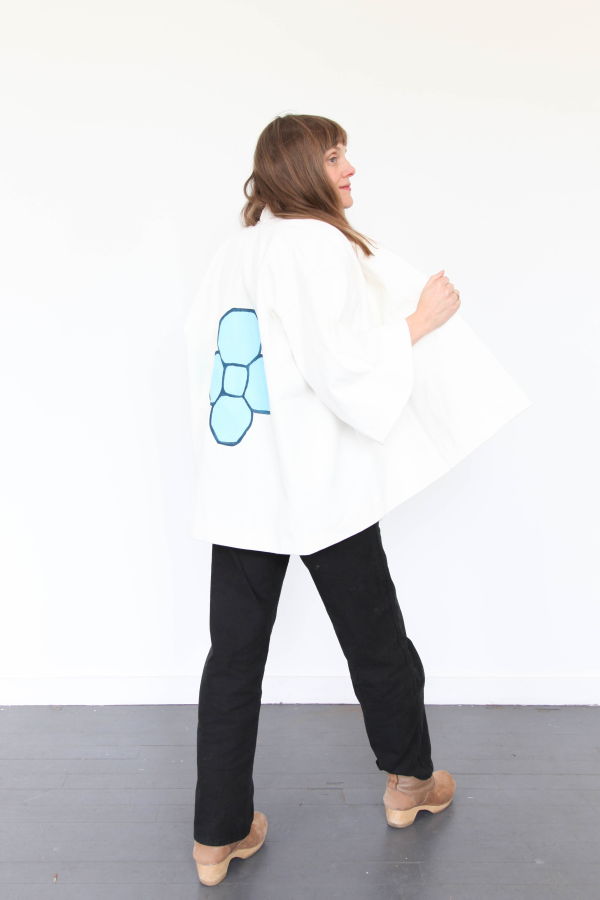 Jess Feury Canvas Jacket/Painted Flower on Back - White