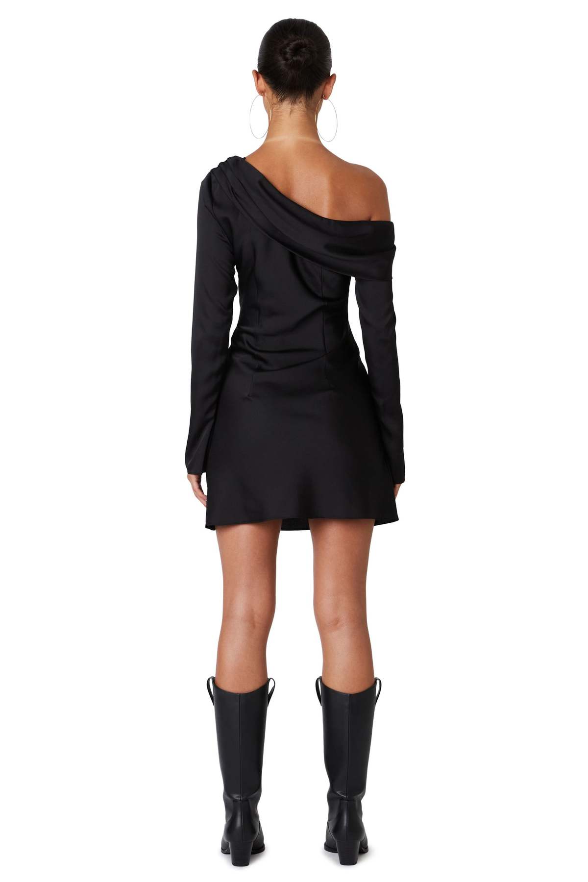 NIA Satin Off the Shoulder Mini Dress - Black | Garmentory