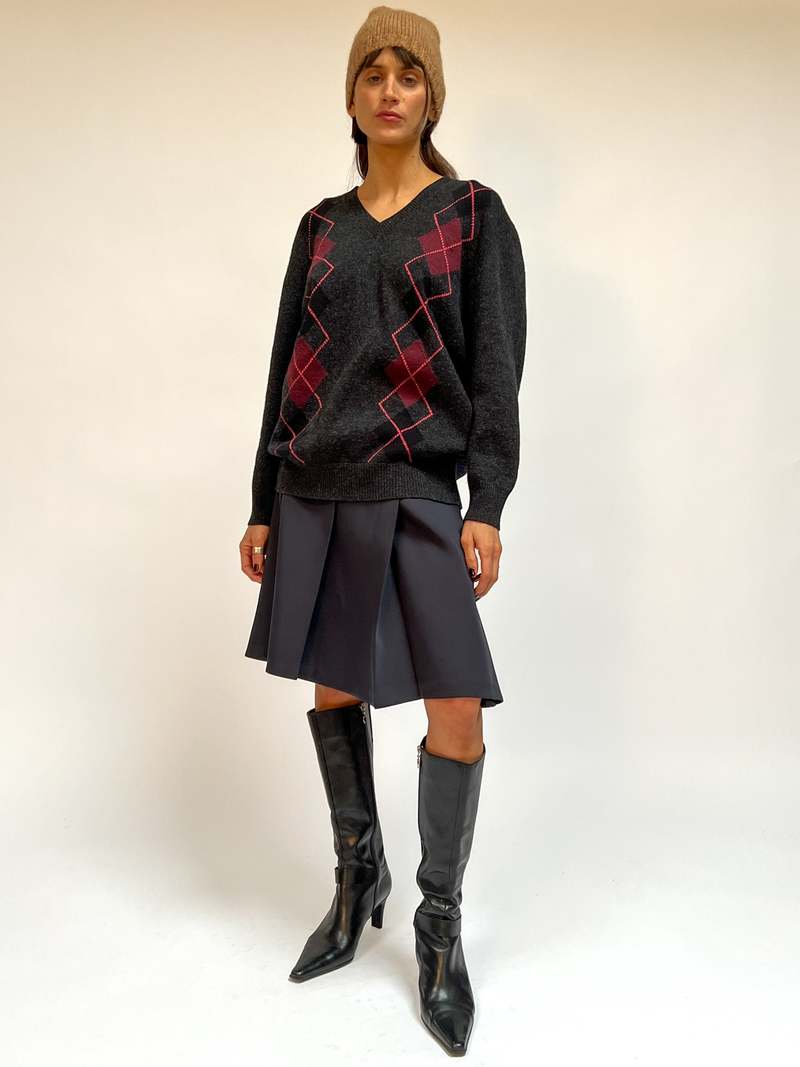 トップス Prada argyle v neck knit sweater PRADA Argyle-Pattern V-Neck Cotton Knit Sweatshirt | endource