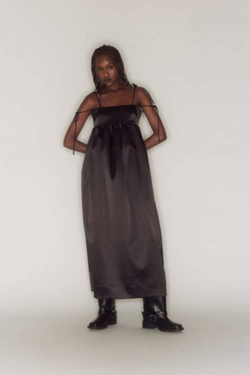 GANNI｜DRESSES (BLACK DOUBLE SATIN STRING LONG DRESS (F8 Ganni Double Satin String Long Dress - Black | Garmentory