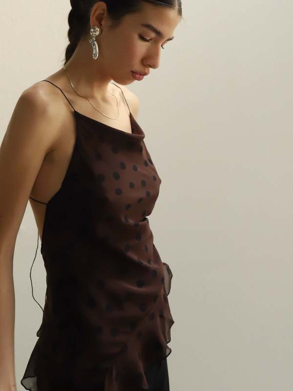 Bec + Bridge Brown Dot Turner Asymmetrical Sheer Top - Black | Garmentory