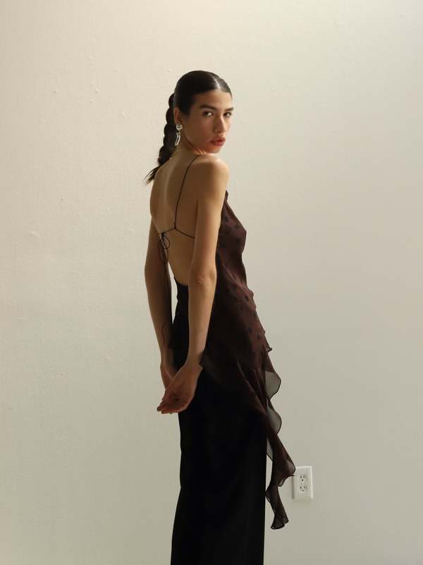 Bec + Bridge Brown Dot Turner Asymmetrical Sheer Top - Black | Garmentory Bec + Bridge Brown Dot Turner Asymmetrical Sheer Top - Black | Garmentory