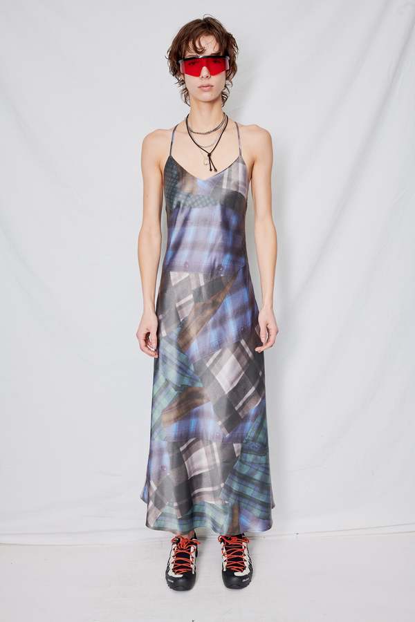 Assembly Mixed Flannel Print Acetate Bias Strap Dress | Garmentory Assembly Mixed Flannel Print Acetate Bias Strap Dress | Garmentory