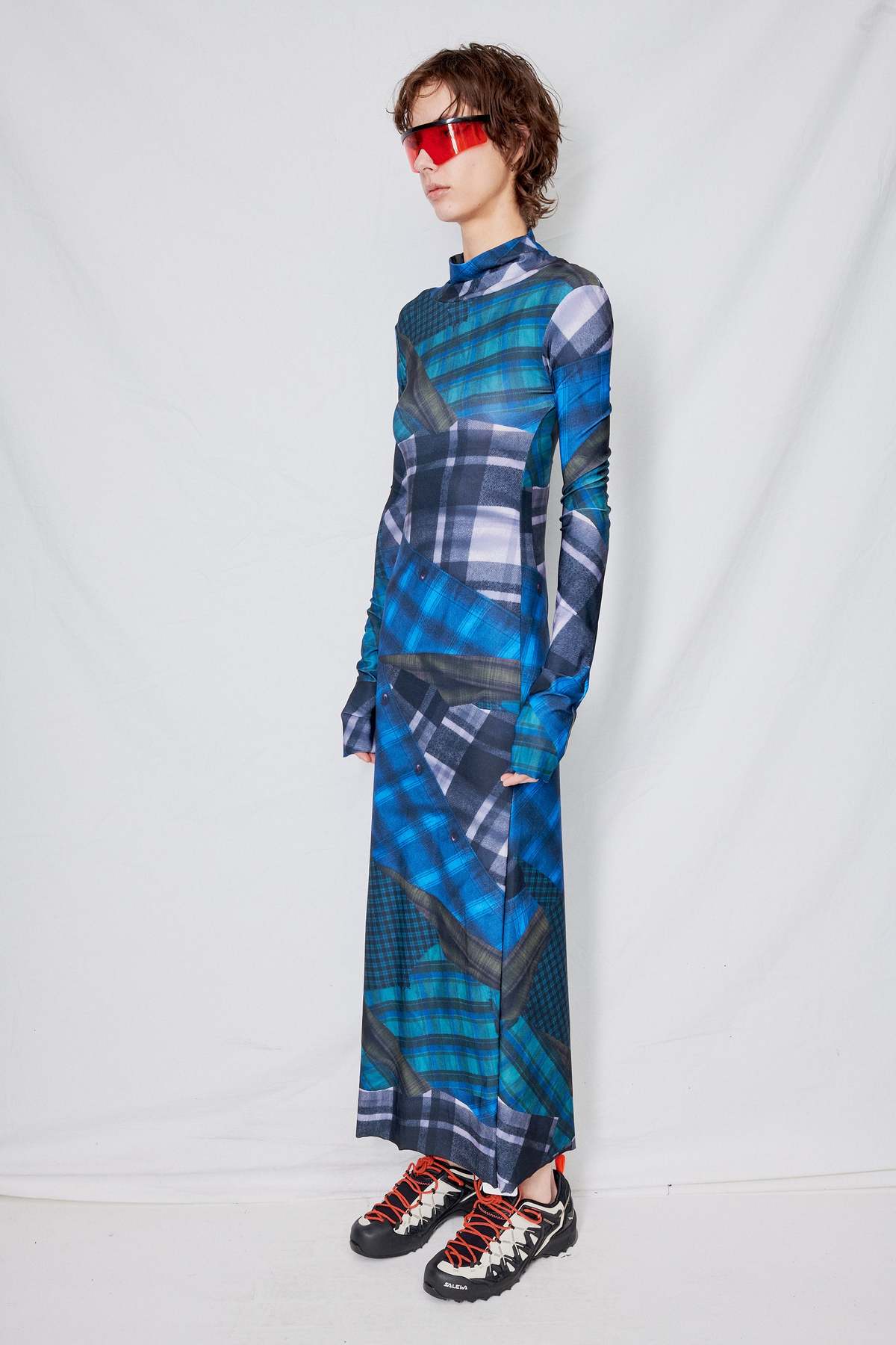 knee length dresses for ladies Women's Plaid Shirt Dress Long Sleeve Maxi – Larevoa main image 1