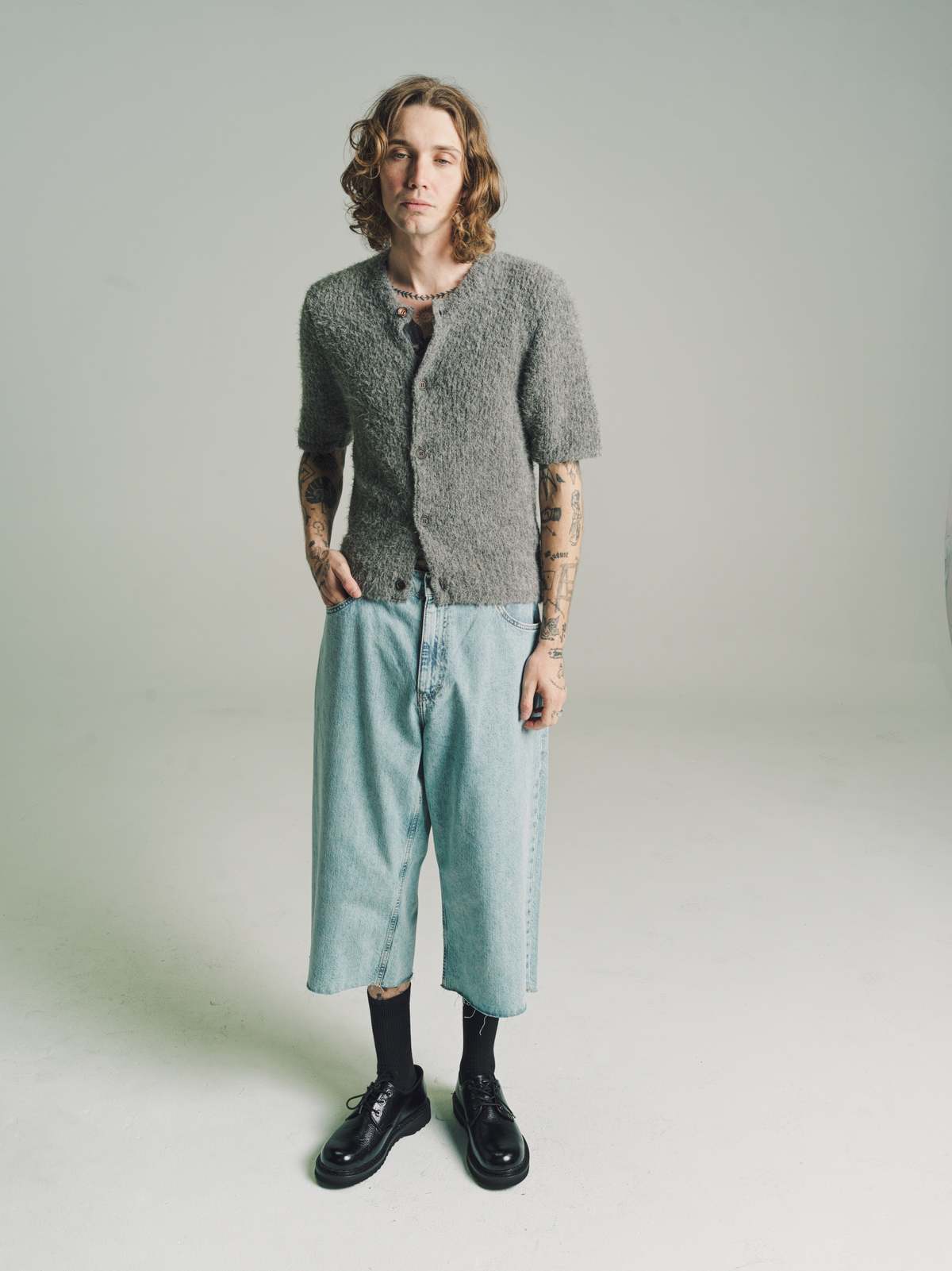 OUR LEGACY　23AW「SHRUNKEN SHORTSLEEVE」48 Our Legacy - Shrunken Shortsleeve Navy Fuzzy Mohpaca