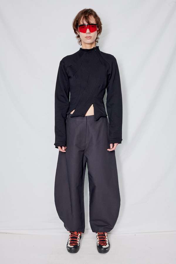 AMOMENTO Curved Leg Pants - Charcoal | Garmentory
