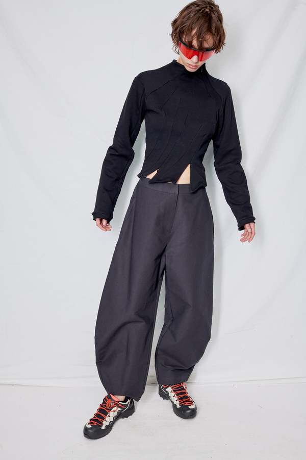 AMOMENTO Curved Leg Pants - Charcoal | Garmentory