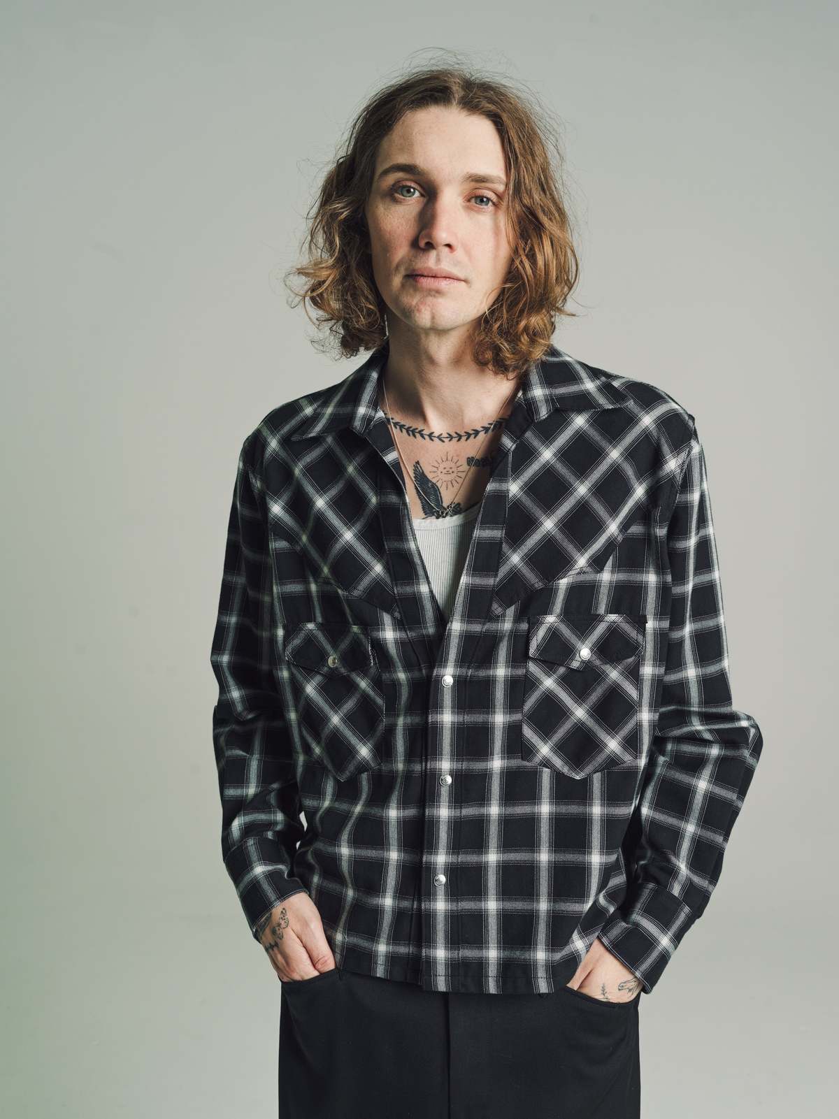 The Letters Western Cutting Short Shirt - Black Ombre Check