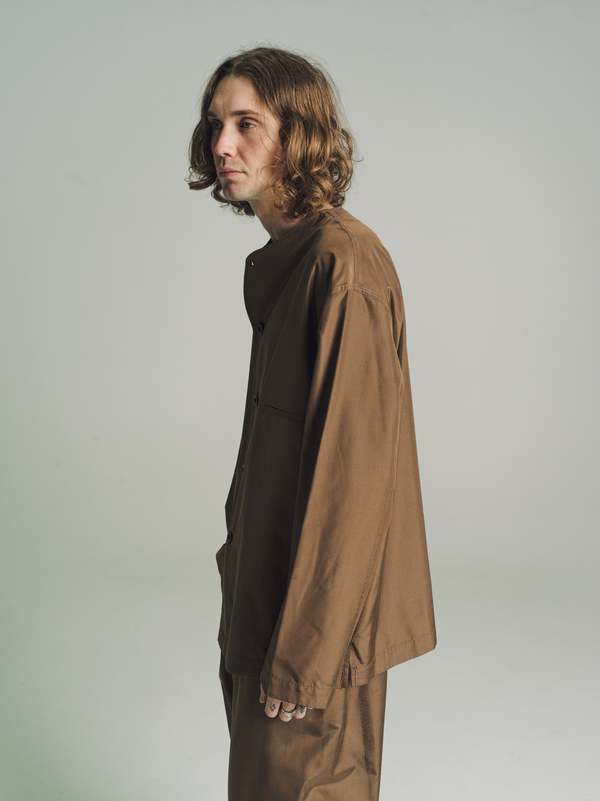Lemaire Collarless Relaxed Shirt - Dark Tobacco | Garmentory