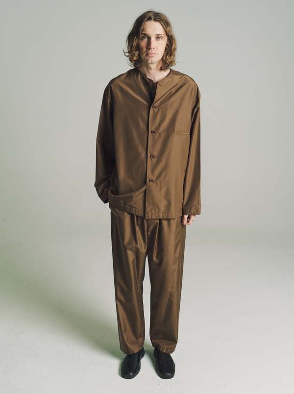 Lemaire Collarless Relaxed Shirt - Dark Tobacco | Garmentory