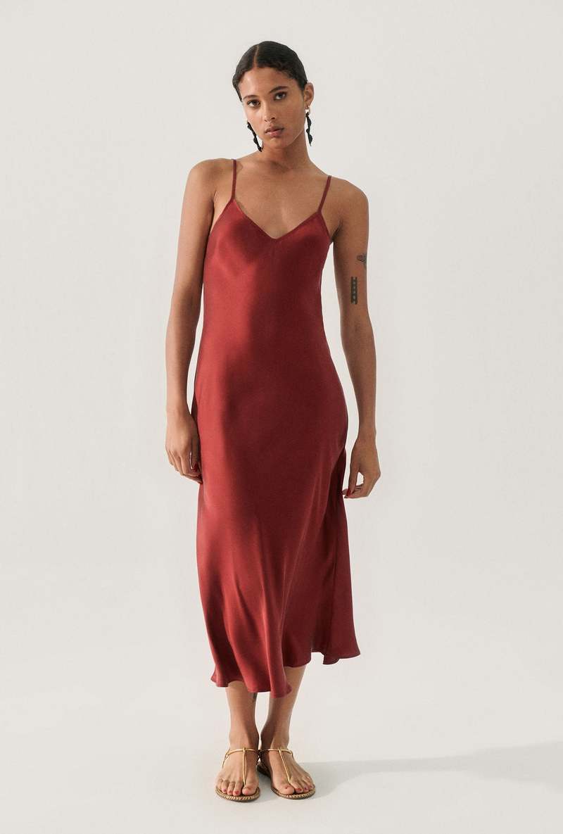 silk laundry red slip dress Silk Laundry Silk Long Dress - Orange Dresses, Clothing - WSLIA21028