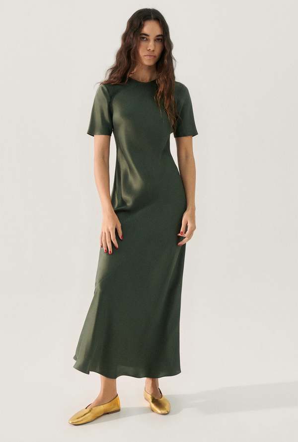 Silk Laundry SHORT SLEEVE BIAS DRESS - THYME | Garmentory