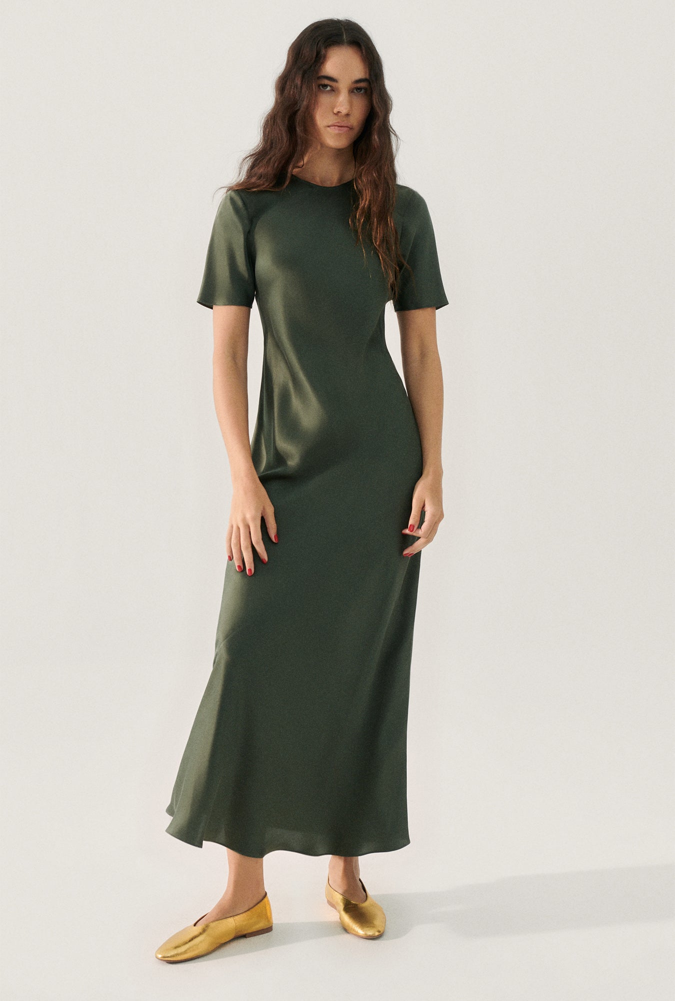 Silk Laundry SHORT SLEEVE BIAS DRESS - THYME | Garmentory