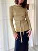 1970s Lurex Turtleneck Blouse with Waist Tie - Metallic Gold - Thumbnail 1