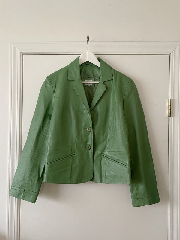 Sea green leather jacket sale