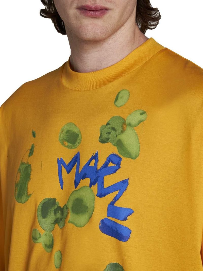 【MARNI】Logo Print Short Sleeve T-Shirt Orange Marni - Orange T-Shirt With Green Detail For Child
