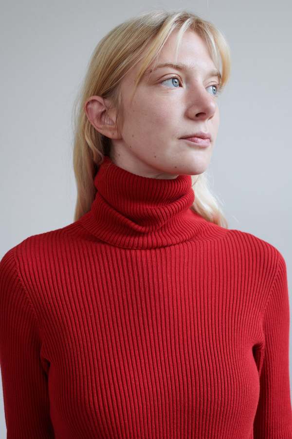 ICHI ANTIQUITES Rib Turtleneck Pullover - Red | Garmentory