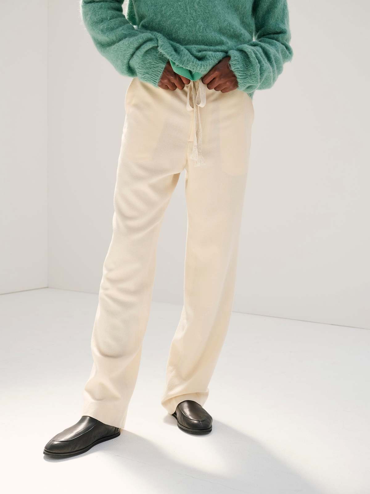 Auralee Airy Wool Viyella Easy Pants - Ivory White | Garmentory