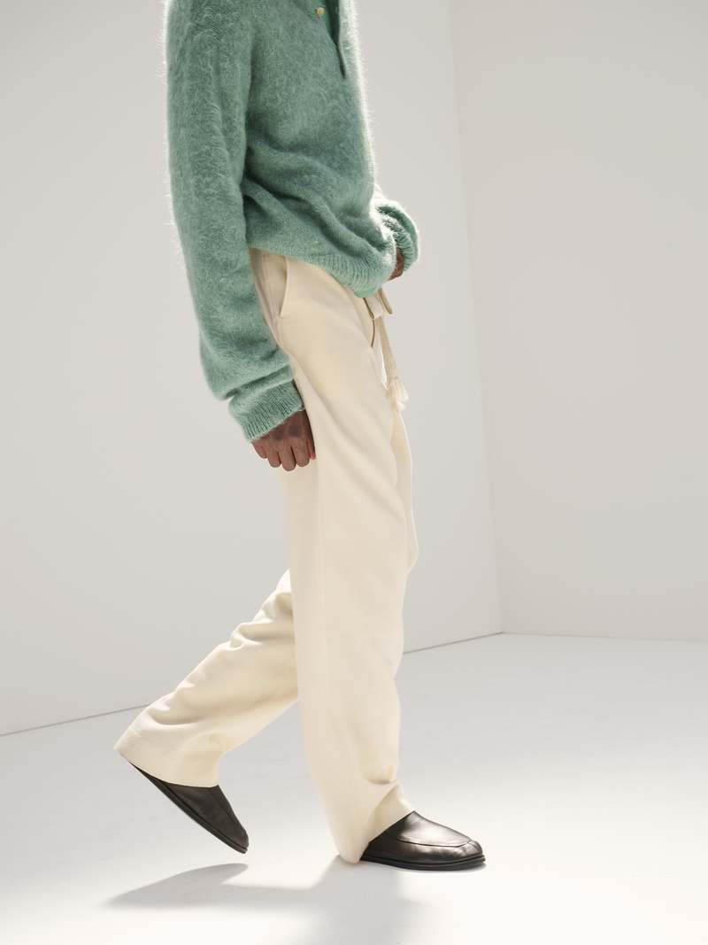 Auralee Airy Wool Viyella Easy Pants - Ivory White | Garmentory