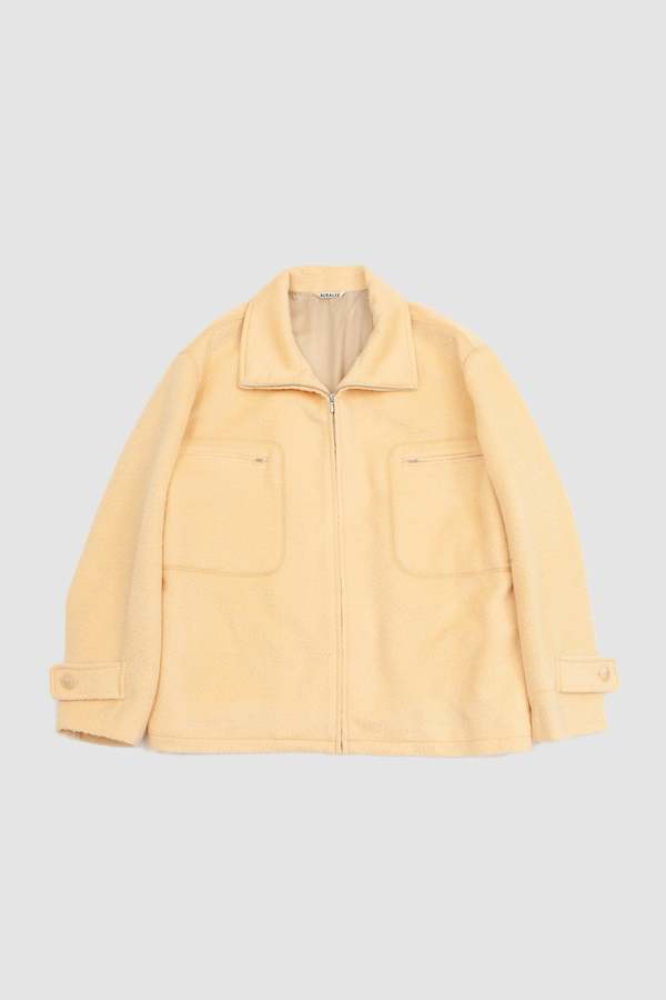 Brushed Suri Alpaca Mohair Jacquard Zip Blouson Yellow | Garmentory
