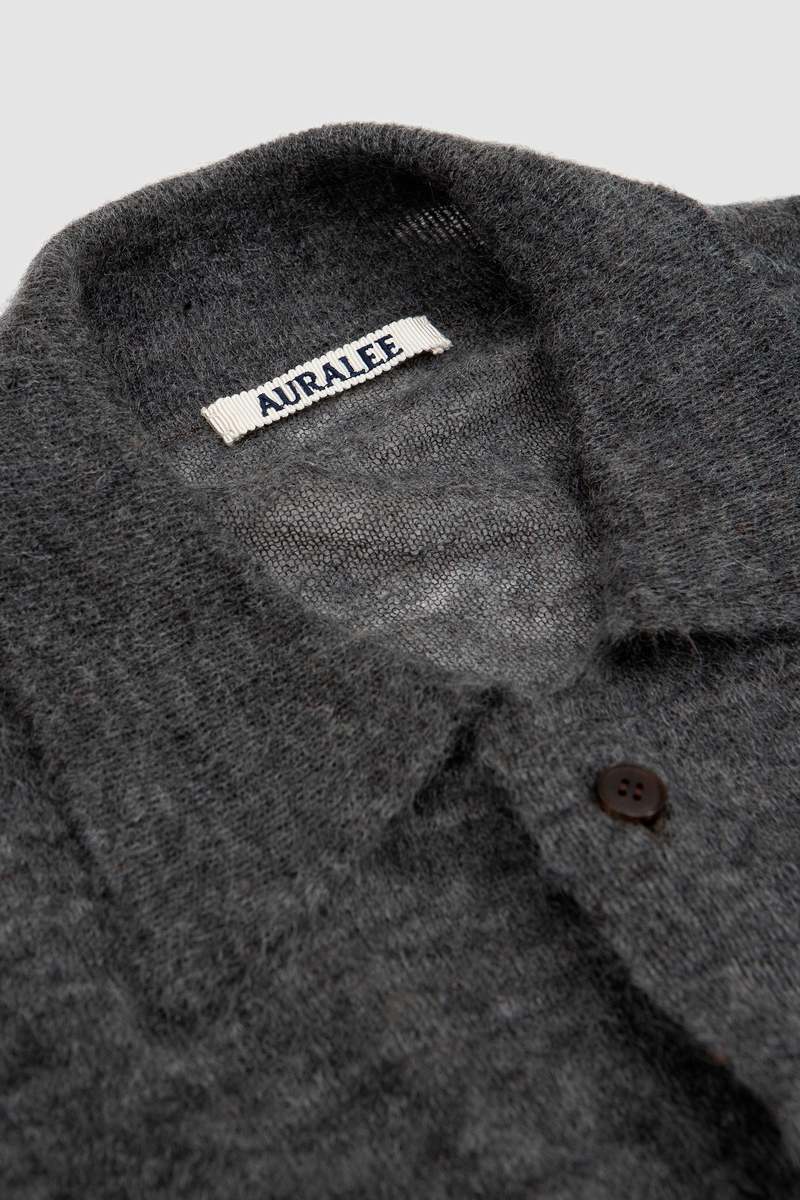 Auralee Kid Mohair Sheer Knit Cardigan Top - Charcoal | Garmentory