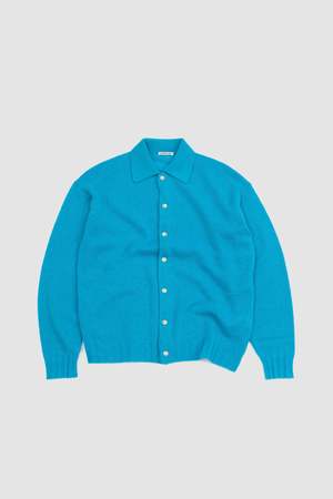 Auralee Shetland Wool Cashmere Knit Cardigan - Turquoise Blue