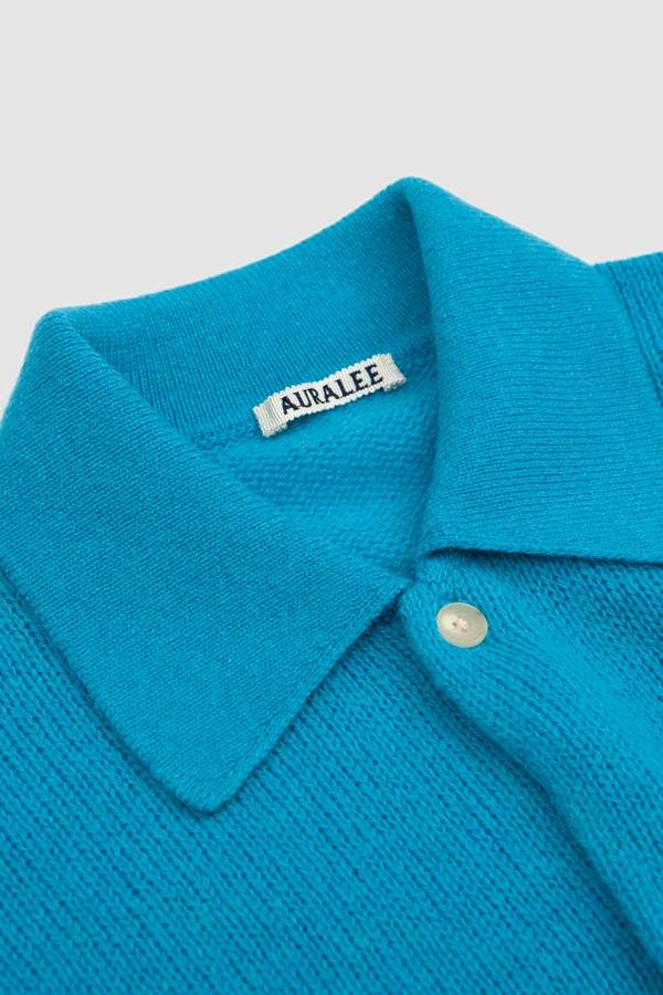 Auralee Shetland Wool Cashmere Knit Cardigan - Turquoise Blue