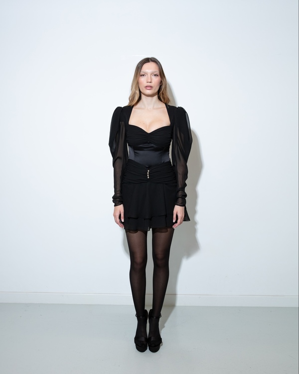 Maet Studio | Yelina Black Mini Dress Large | Silk - Not Just A Label