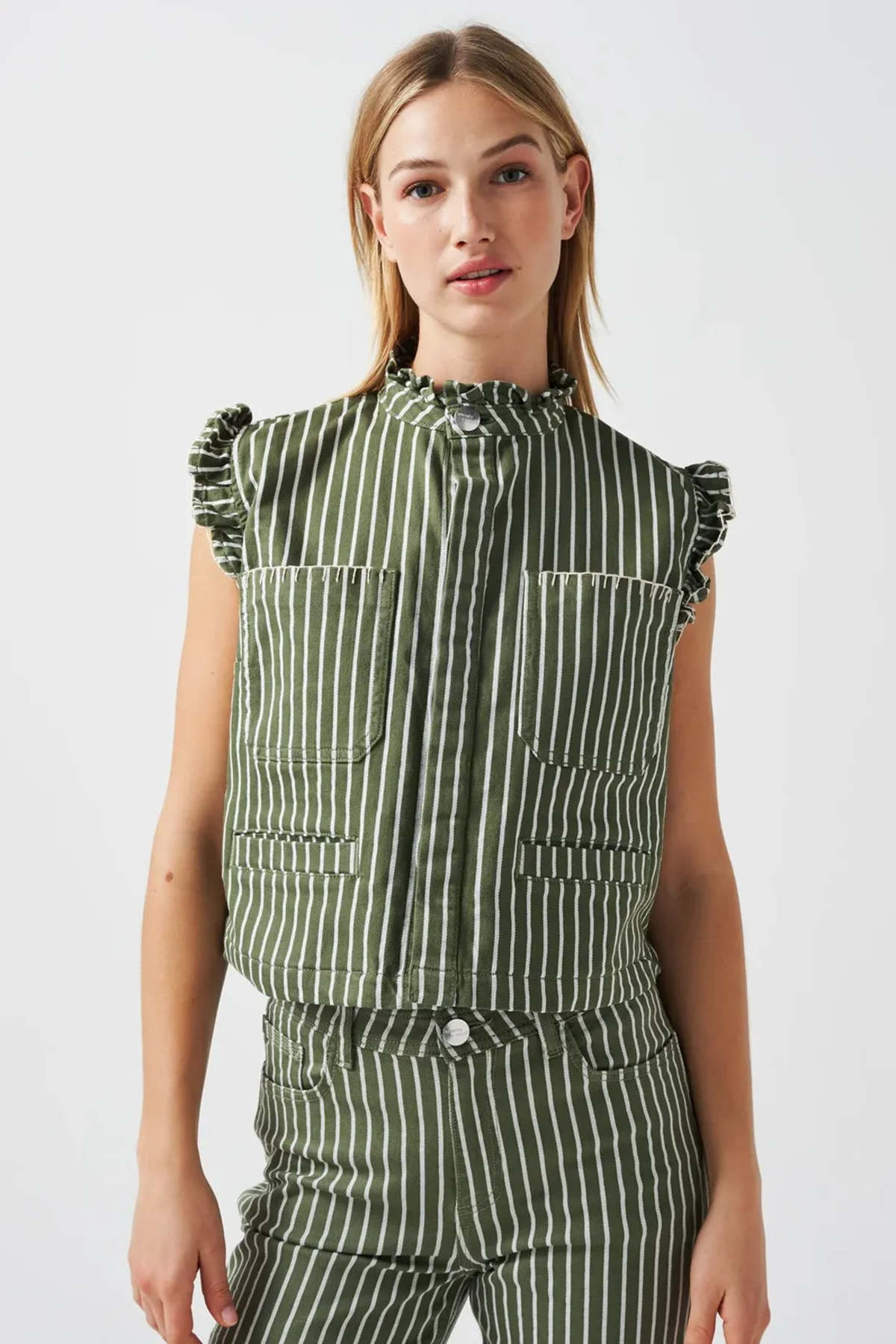 Seventy + Mochi Pablo Waistcoat - Khaki Stripe | Garmentory