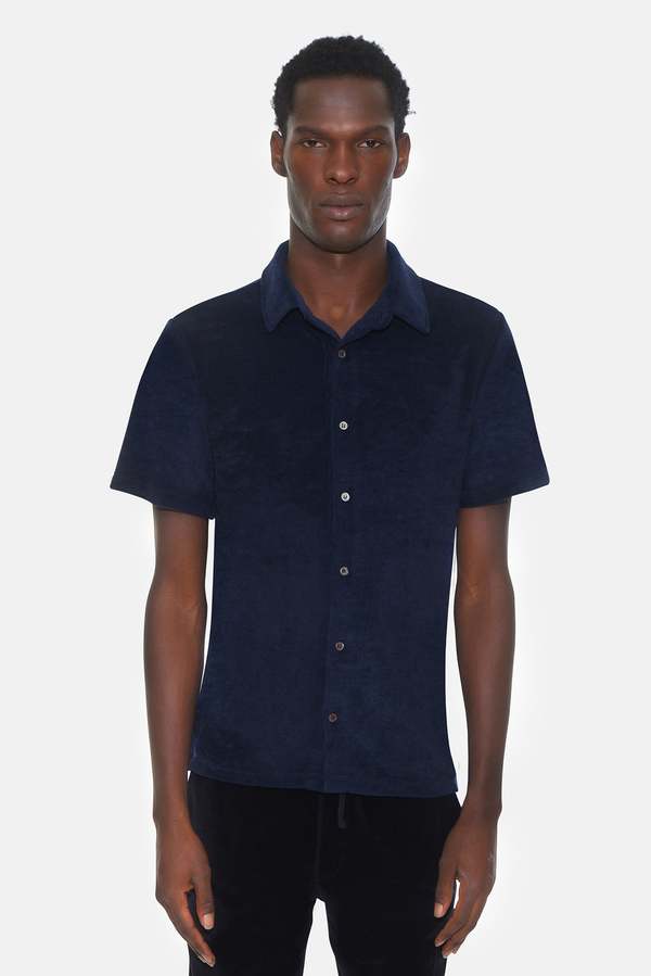 Blue&Cream Pool Terry Short Sleeve Buttondown - Aviator Navy
