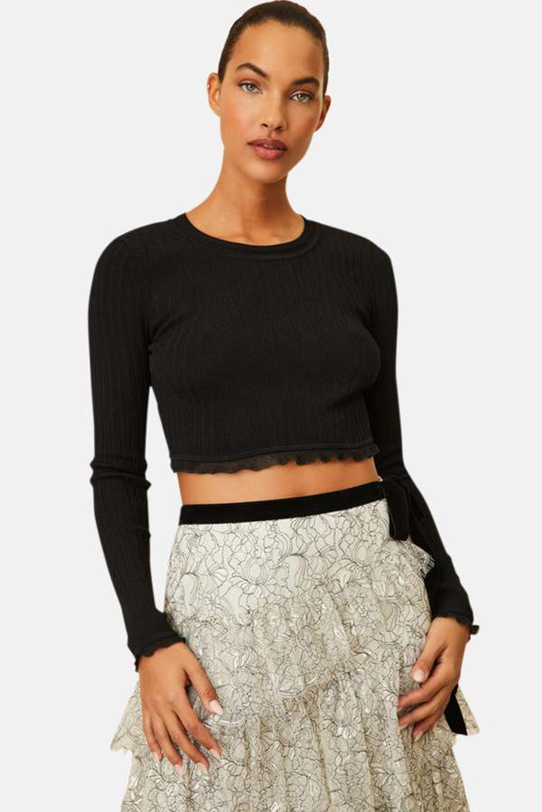LoveShackFancy Amandine Crop Pullover - Black