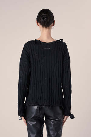 MM6 MAISON MARGIELA Knit wide neck ribbons top - Black | Garmentory
