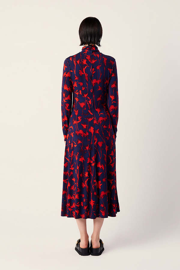 Proenza Schouler White Label Cyanotype Jersey Dress Red/Black Floral