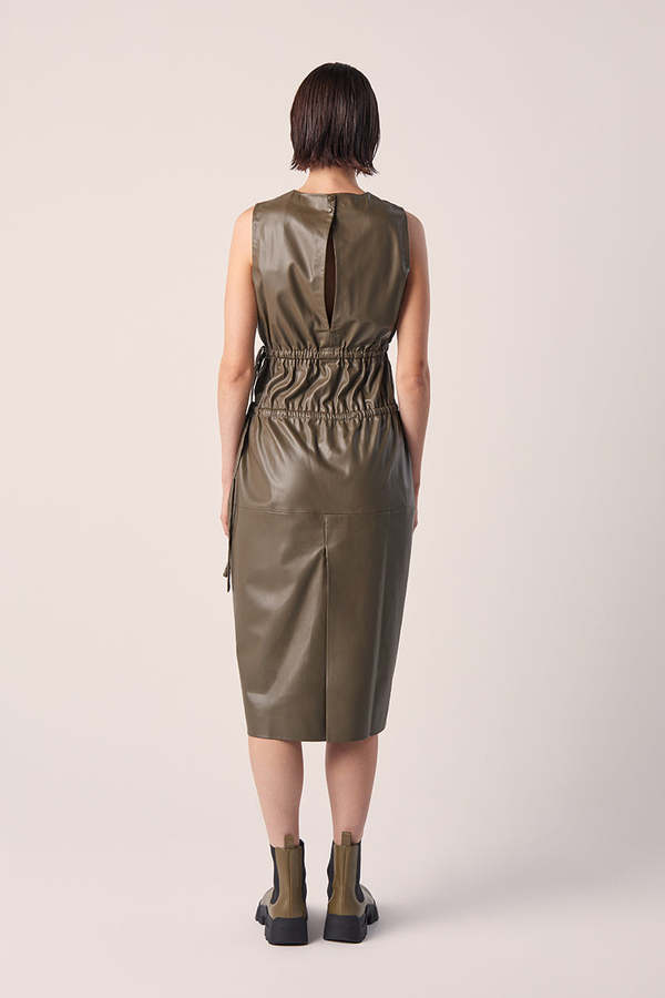 black leather dress outfit Black Faux Leather Sleeveless Skater Dress