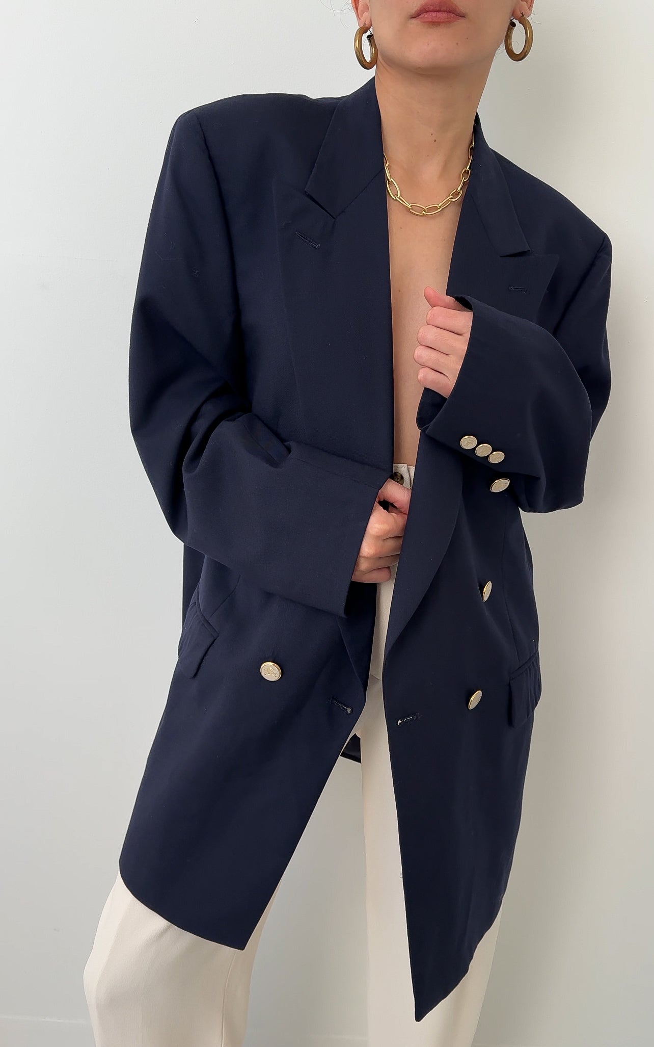 Vintage 90s Unisex Burberrys' Wool Double Breasted Blazer - Navy