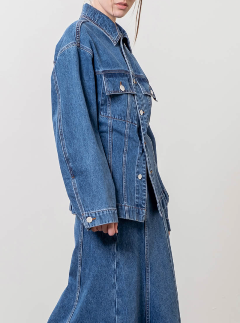 Moon River Denim Cinched Waist Jacket | Garmentory
