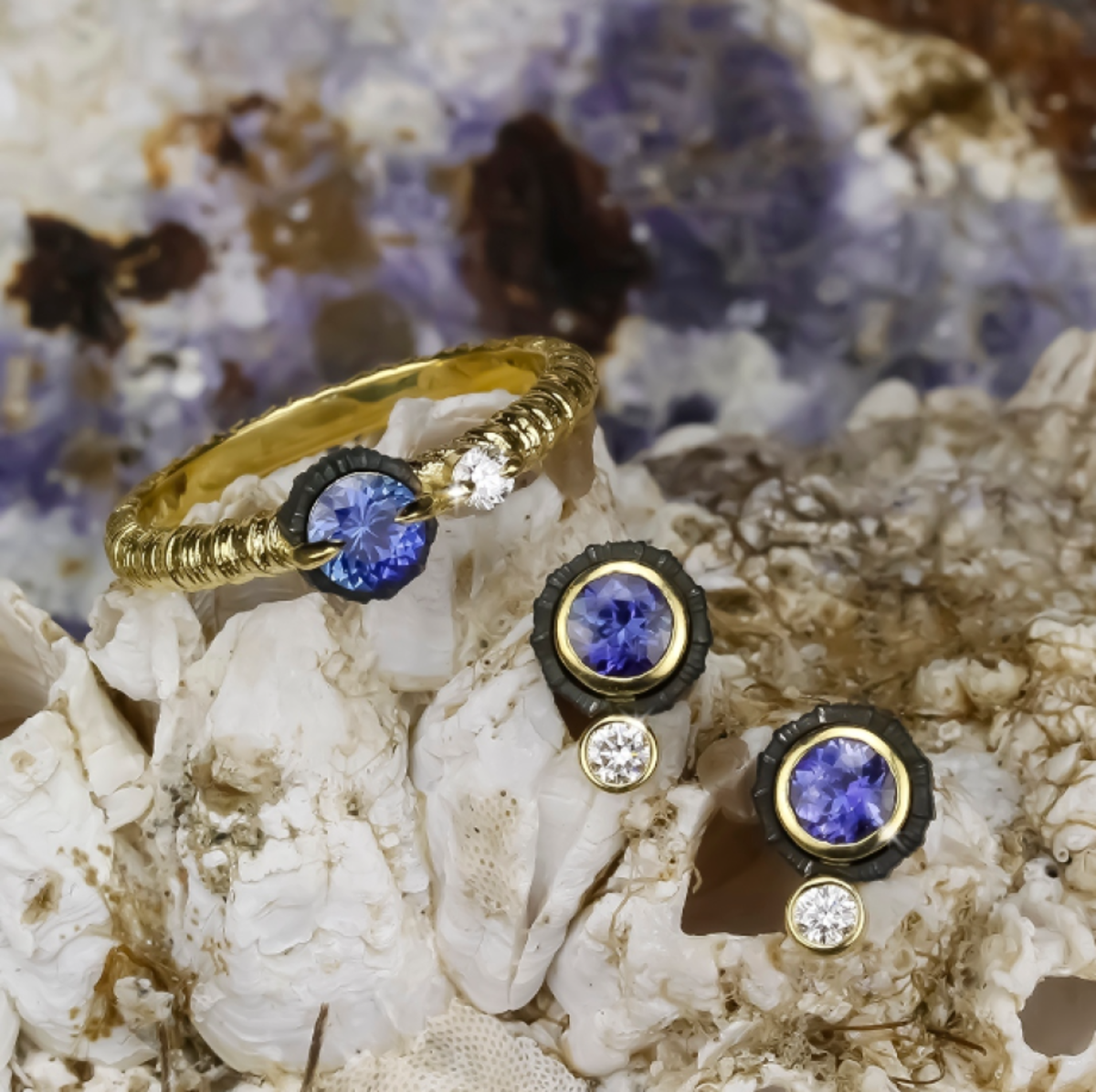 Sarah Graham Chroma Two Stone Blue Sapphire and Diamond Ring | Garmentory
