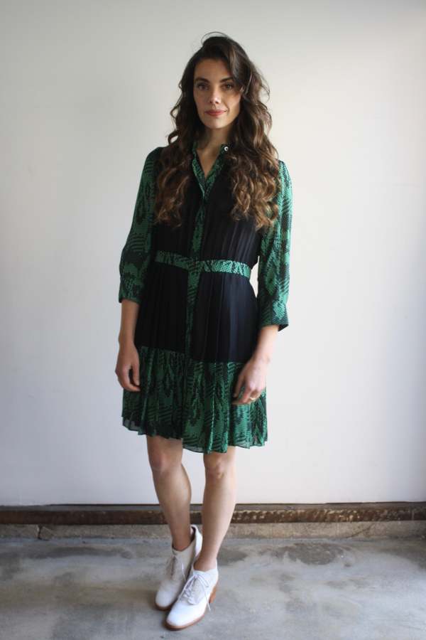 Vintage Thomas Sires Pleated Silk Dress Green