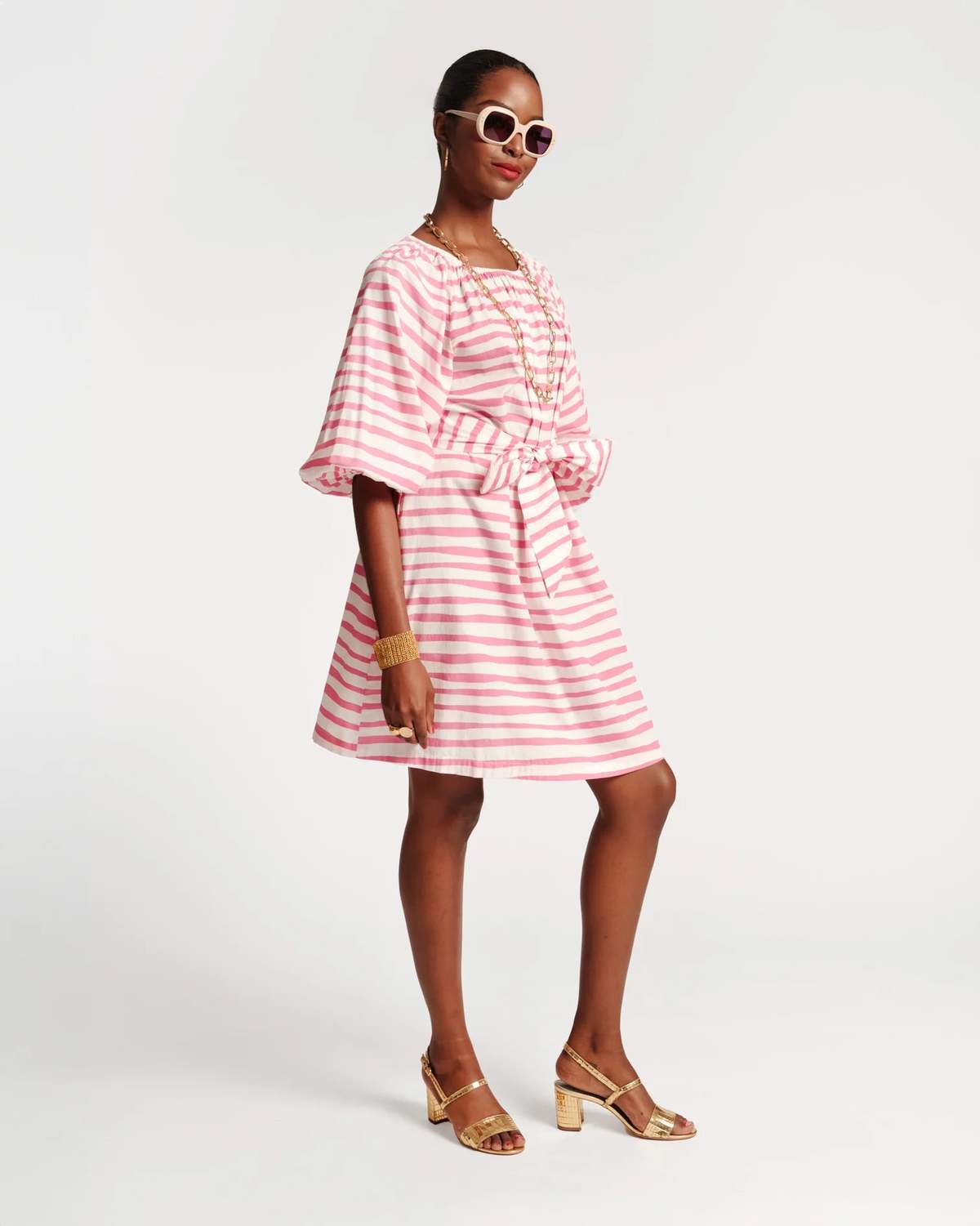 Bliss Mini Painterly Stripe Pink White Bliss Mini Painterly Stripe Dress – The RiverLane main image 4