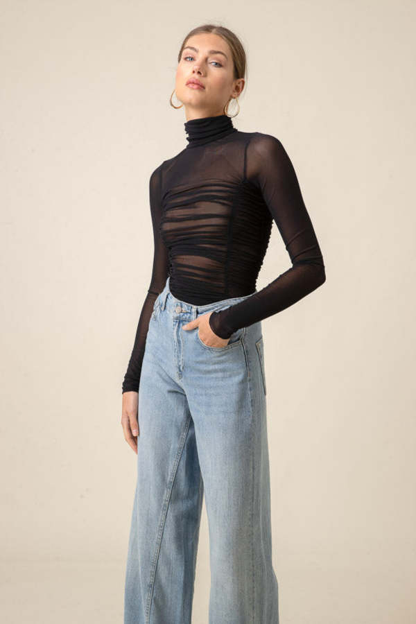 Line Dot Quincy Mesh Long Sleeve Black Garmentory